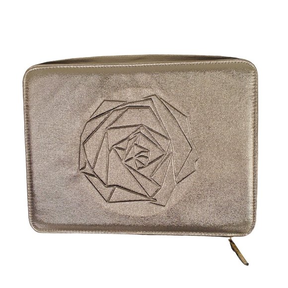 Lancome Case Cosmetic Makeup Travel Lingerie Zip Carry Handle Glam Glitz Gold - Picture 2 of 7